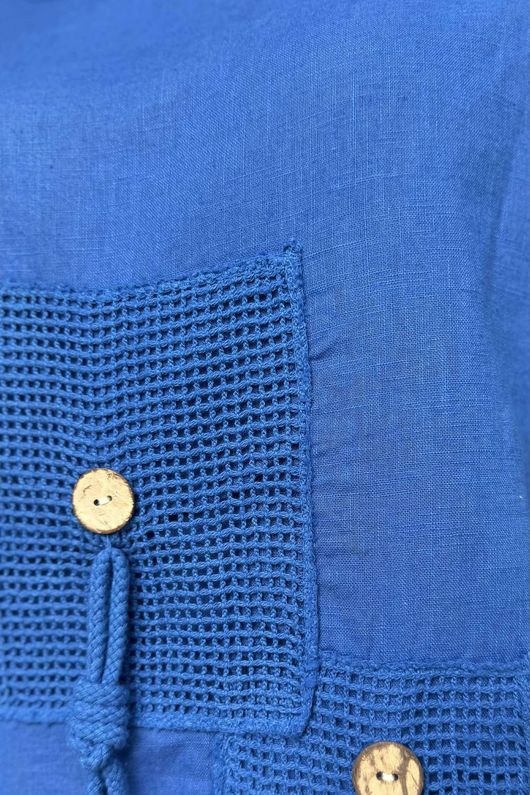 Linen Blend Quirky Top Mediterranean Blue